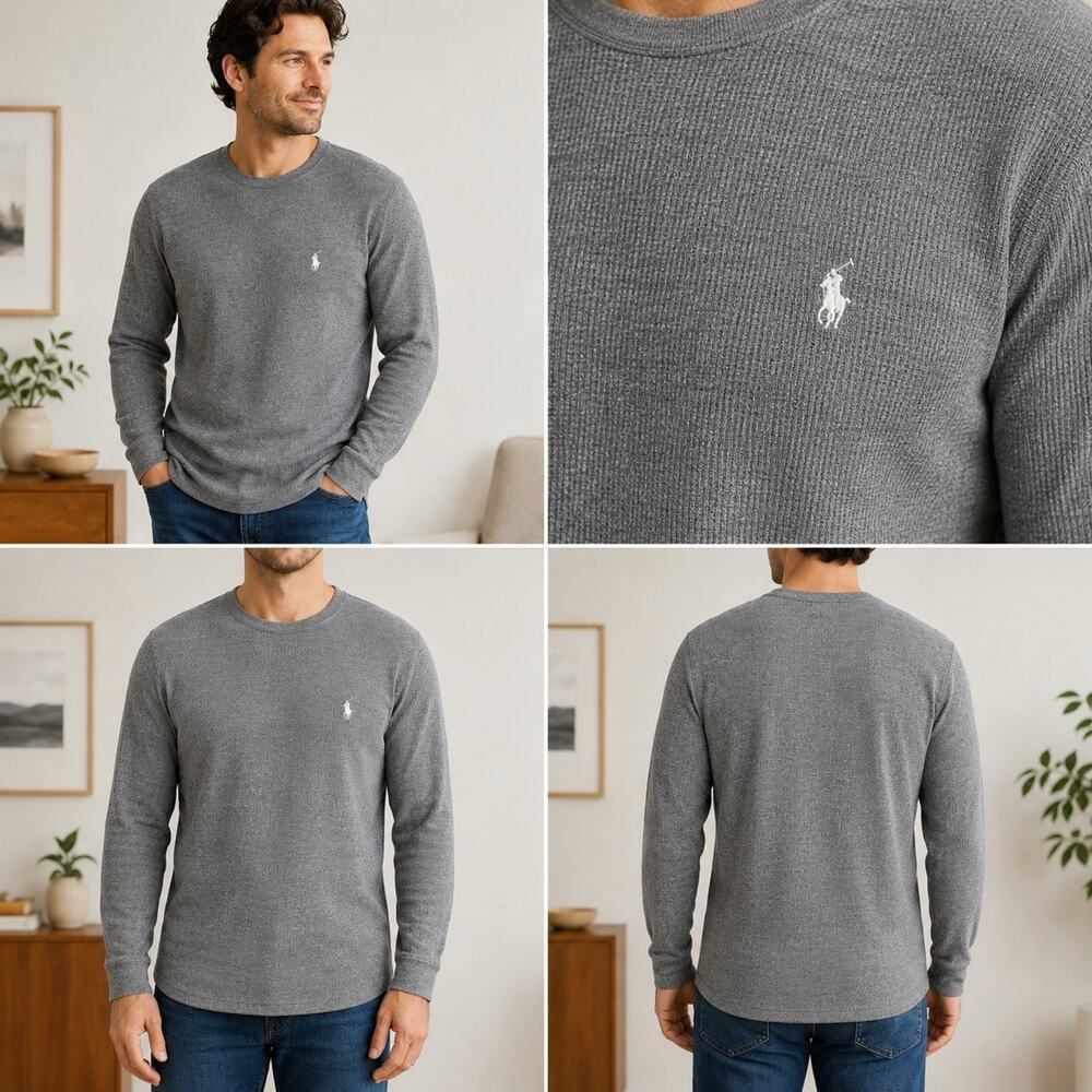 Polo Ralph Lauren Mens XL Gray Waffle Thermal Long Sleeve Shirt NWT Pony